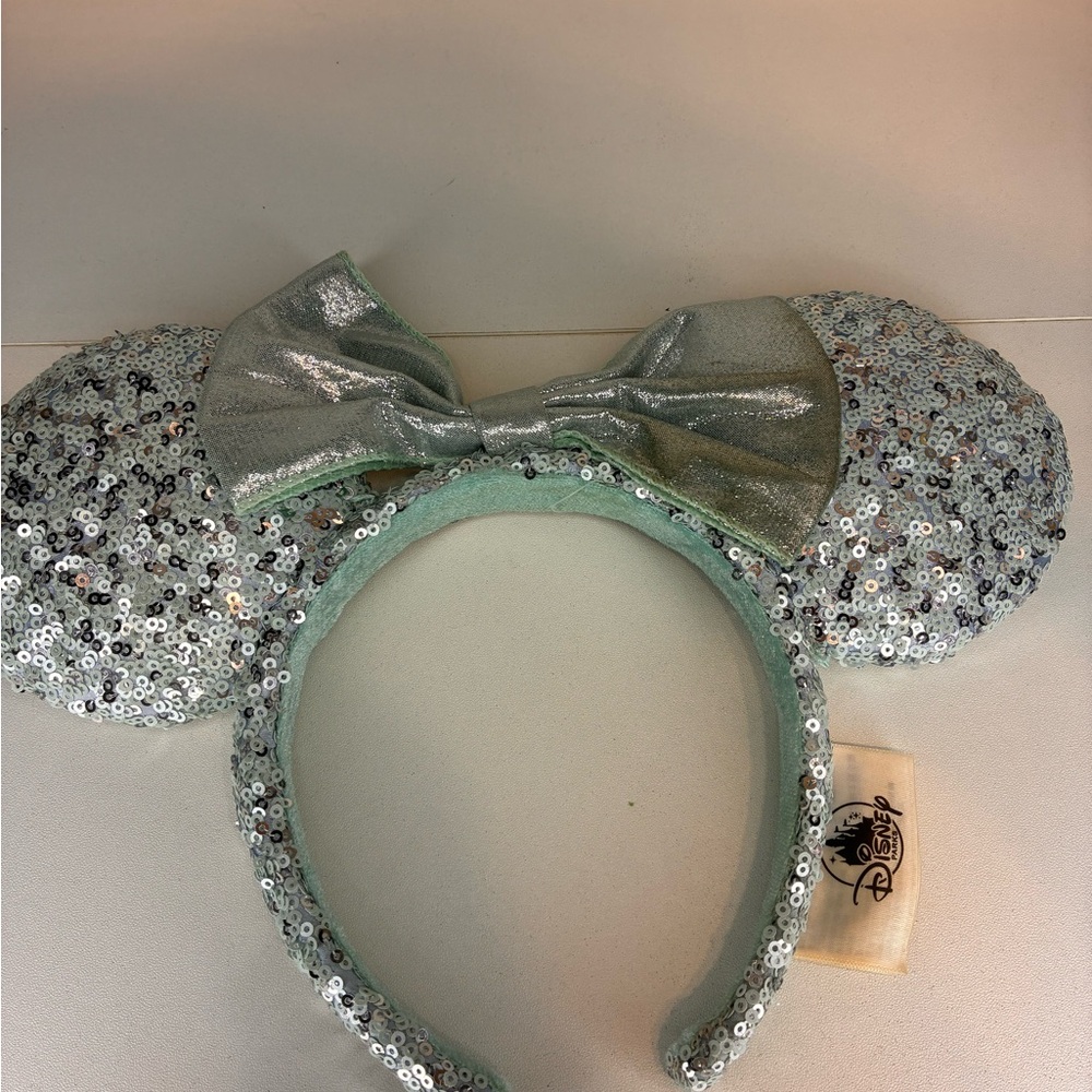 Disney teal Sequin Ears with Bow Mickey Mouse ears
